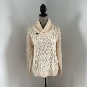 Original Aran Co Ivory 100% Merino Wool Cable Knit Pullover Sweater Small